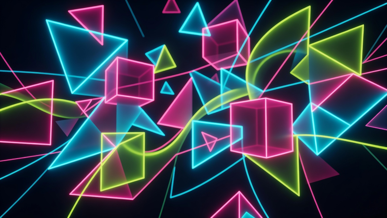Abstract glowing neon geometric shapes background